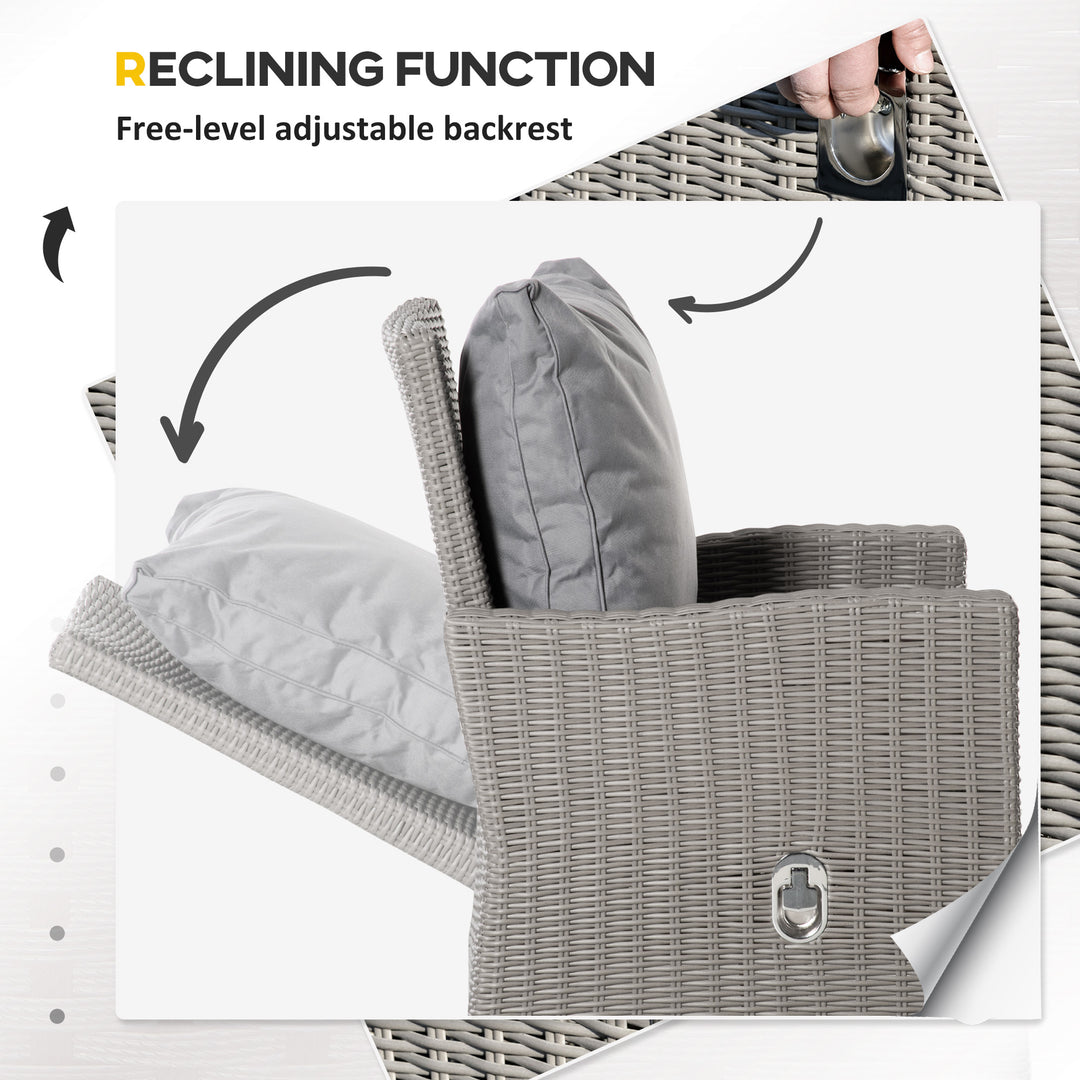 5 Pieces Outdoor PE Rattan Garden Furniture with Cushions, Patio Lounge Adjustable Backrest Chairs, Footstools and Cooler Bar Coffee Table & Cover, Grey