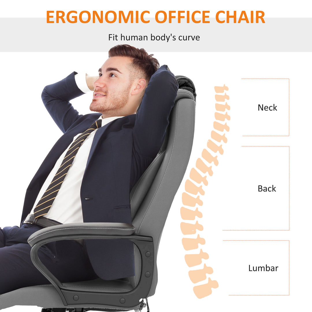 Office Chair with 6-Point Maaage and Back Heat, PU Desk Chair with Padded Seat and Armrest, Computer Chair with Tilt Function for Home, Grey