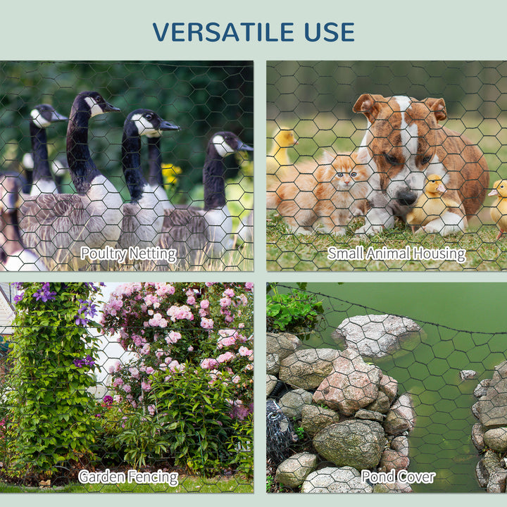 1m x 25m Chicken Wire Mesh, Foldable PVC Coated Welded Garden Fence, Roll Poultry Netting, for Rabbits, Ducks, Geese - Dark Green