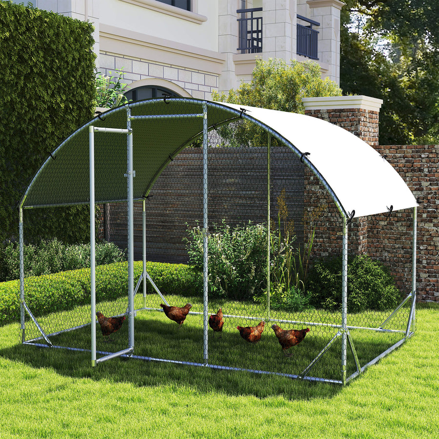 Walk In Chicken Run Galvanised Chicken Coop Hen Poultry House Cage Pet Playpen Garden with Water-Resist Cover, 2.8 x 1.9 x 2m