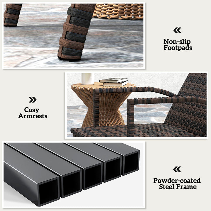Reclining Rattan Lounger, with Extending Footrest - Brown