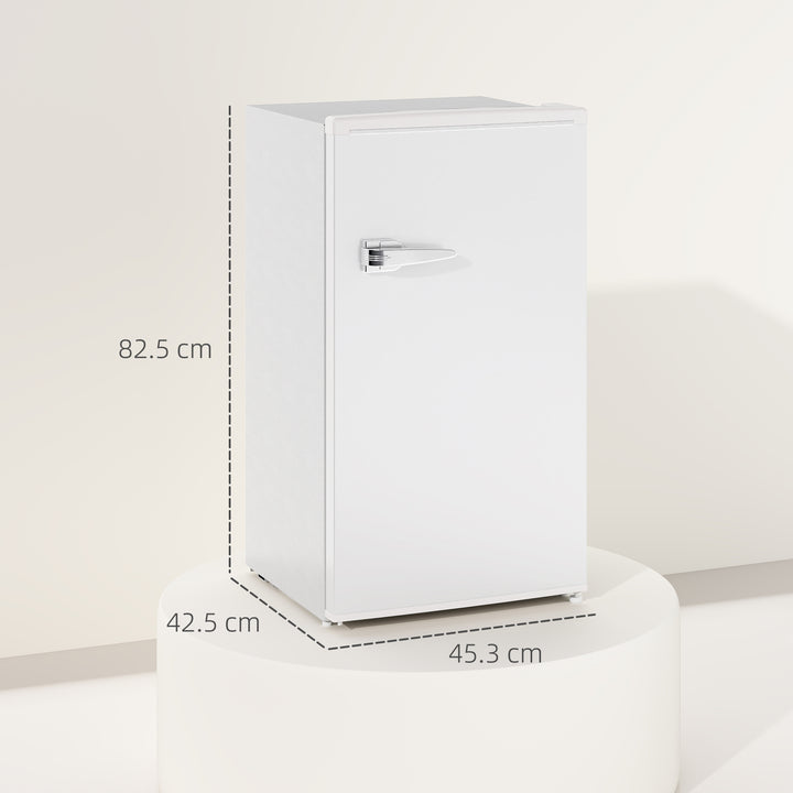 Under Counter Fridge, 85L Small Retro Refrigerator with Chiller Box, Adjustable Thermostat, Glass Shelves, White