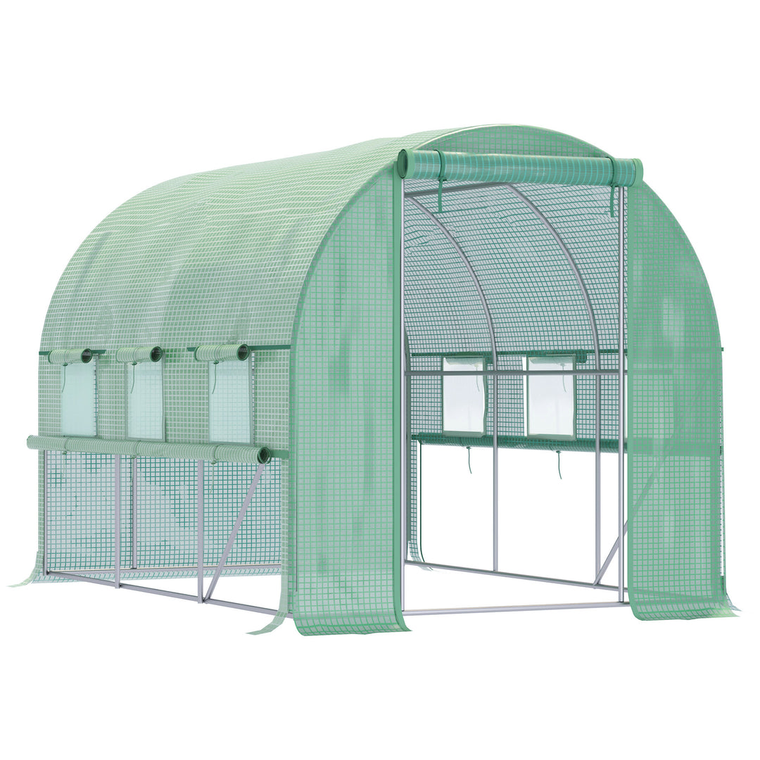 Walk-in Polytunnel Greenhouse Green House with Roll-up Sidewalls, UV-resistant PE Cover, 3 x 2 x 2m, Green