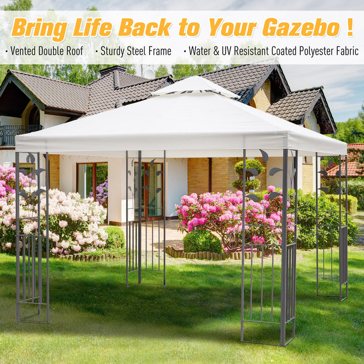 3 x 3m Outdoor Steel Gazebo with 2 Tier Roof, Garden Gazebo Patio Canopy Marquee Shelter with Decorative Steel Frame - Cream