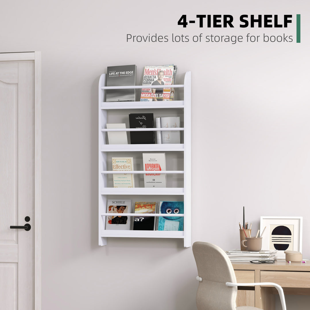 Bookcase, 4 Tier Wall Mounted Bookshelf, 15cm Depth Storage Shelving Rack for Bedroom Nursery Office Home, Accessories Supplies, White