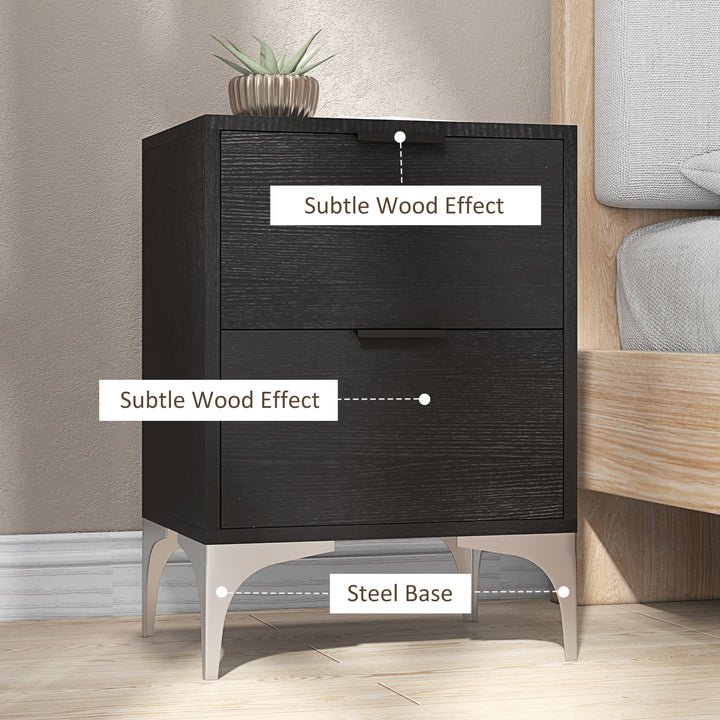 HOMCOM Bedside Tables Set of 2, Modern Nightstand w/ 2 Drawers, Small Sofa End Tables w/ Storage & Steel Legs for Bedroom, Living Room | Aosom UK