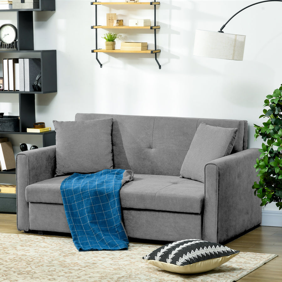 2 Seater Sofa Bed, Convertible Bed Settee, Modern Velvet Loveseat Sofa Couch with 2 Cushions, Hidden Storage for Living Room, Guest Room, Grey