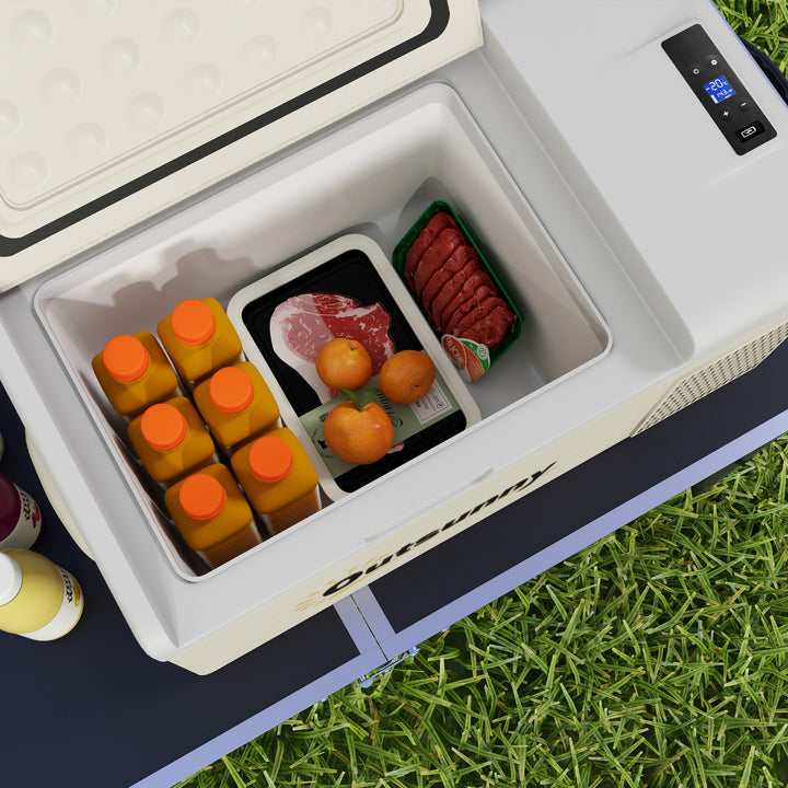16L Portable Car Fridge, -20℃ to 10℃ Adjustable Temperature - Khaki/Grey