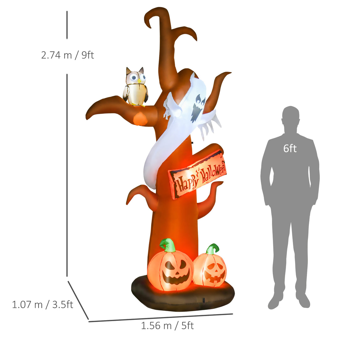 2.7m Halloween Inflatable Dead Tree with Ghost, Pumpkin and Owl, Blow Up Decorations with Build-in LED Lights for Party Outdoor Garden Décor