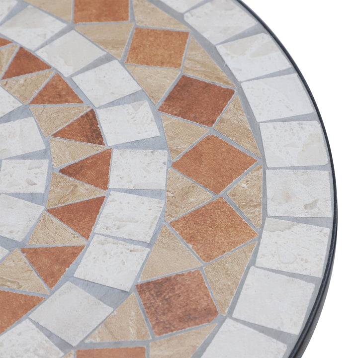 60 cm Mosaic Garden Table, Small Round Outdoor Side Table with Ceramic Top, Plant Stand for Patio, Balcony, Orange and White