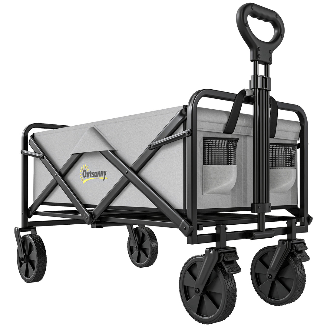 Folding Pull Along Cart Cargo Wagon Trolley with Telescopic Handle - Dark Grey