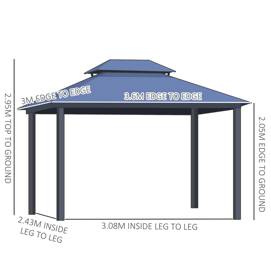 Outdoor 3.6 x 3(m) Gazebo Cabana w/ Steel Frame & Net Sidewalls for Privacy