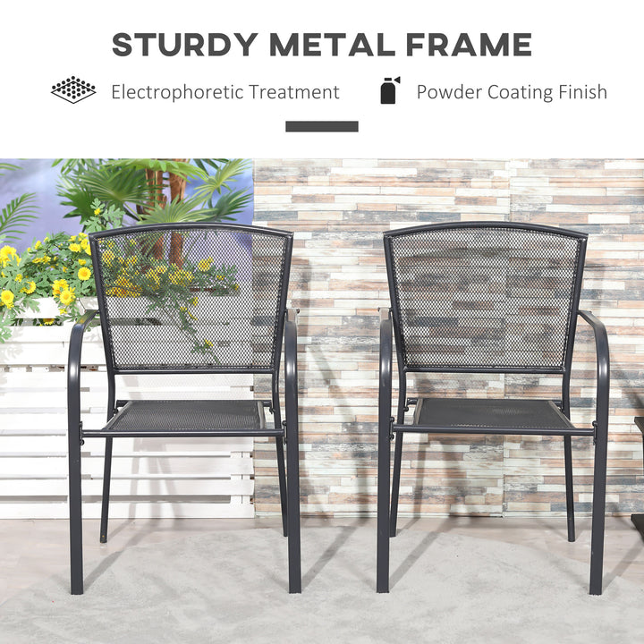Outsunny Set of 2 Garden Chairs Metal Garden Dining Chairs 2 Seater Outdoor Furniture for Patio, Park, Porch and Lawn, Grey