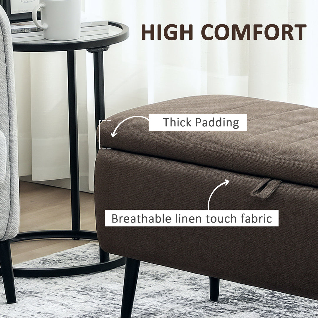 Linen-Look 92 x 31cm Storage Ottoman - Dark Brown
