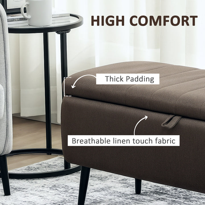 Linen-Look 92 x 31cm Storage Ottoman - Dark Brown