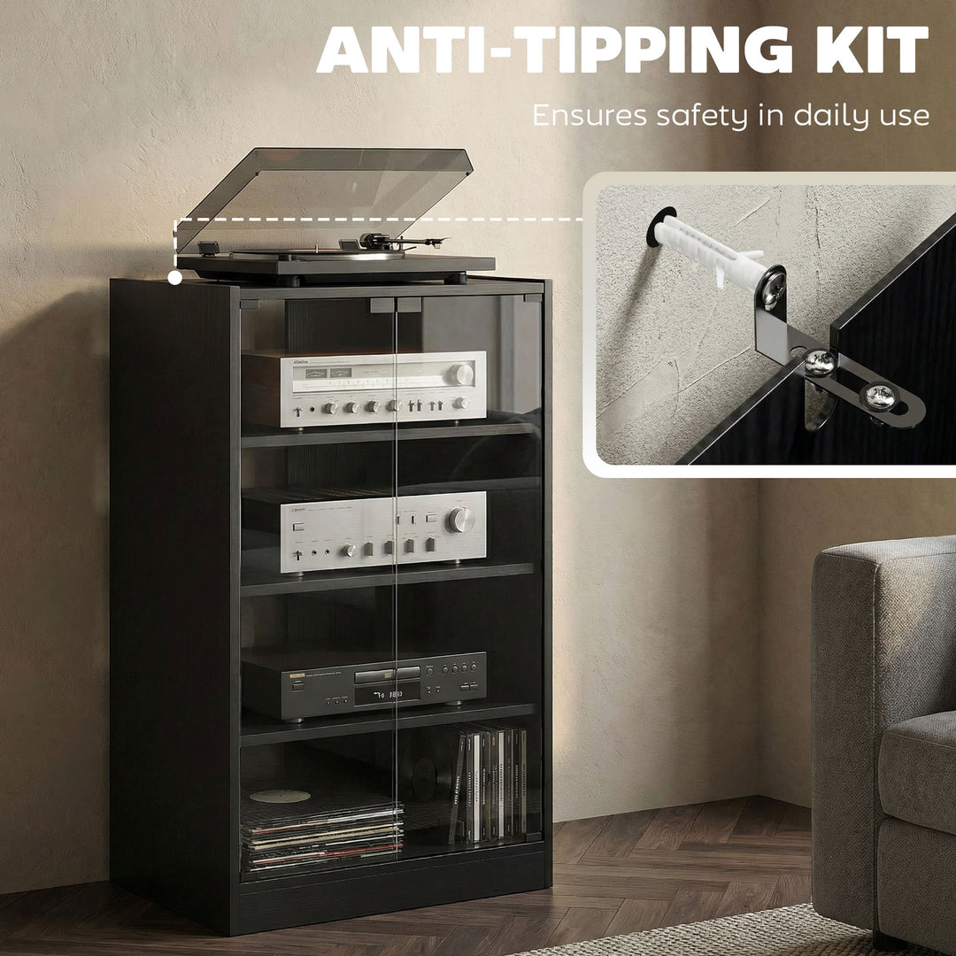 4-Tier Hi-Fi Stand, Record Player Stand with Adjustable Shelves and Pu