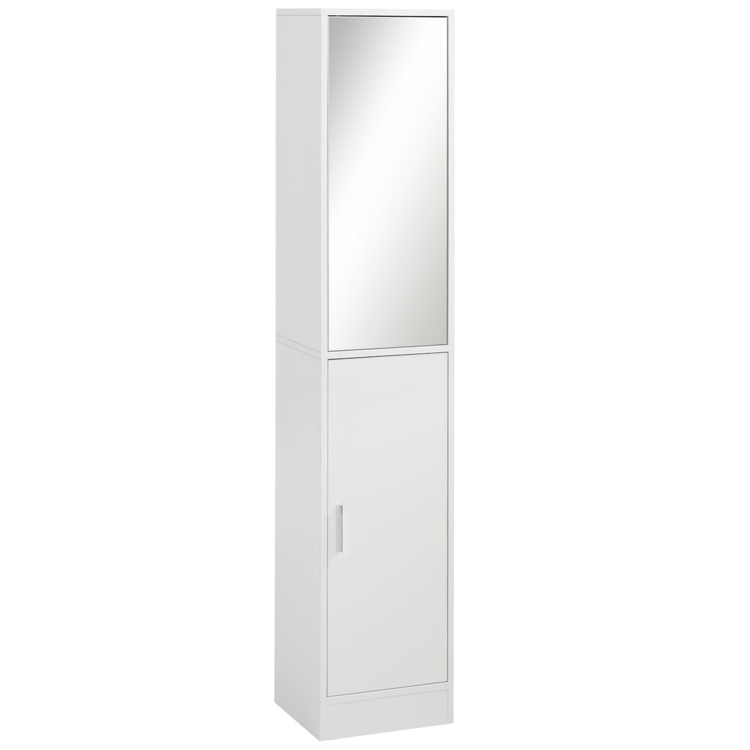 Tall Bathroom Cabinet with Mirror and Adjustable Shelf - White