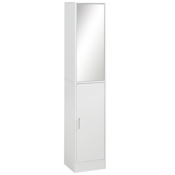 Tall Bathroom Cabinet with Mirror and Adjustable Shelf - White