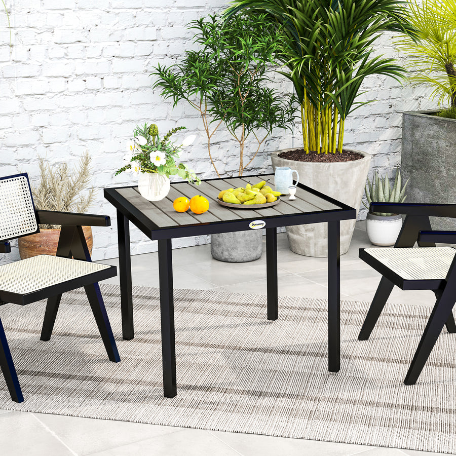 Square Garden Dining Table with 5.4cm Parasol Hole, Slatted Top, Metal Frame, 86 x 86 x 71 cm, Light Grey