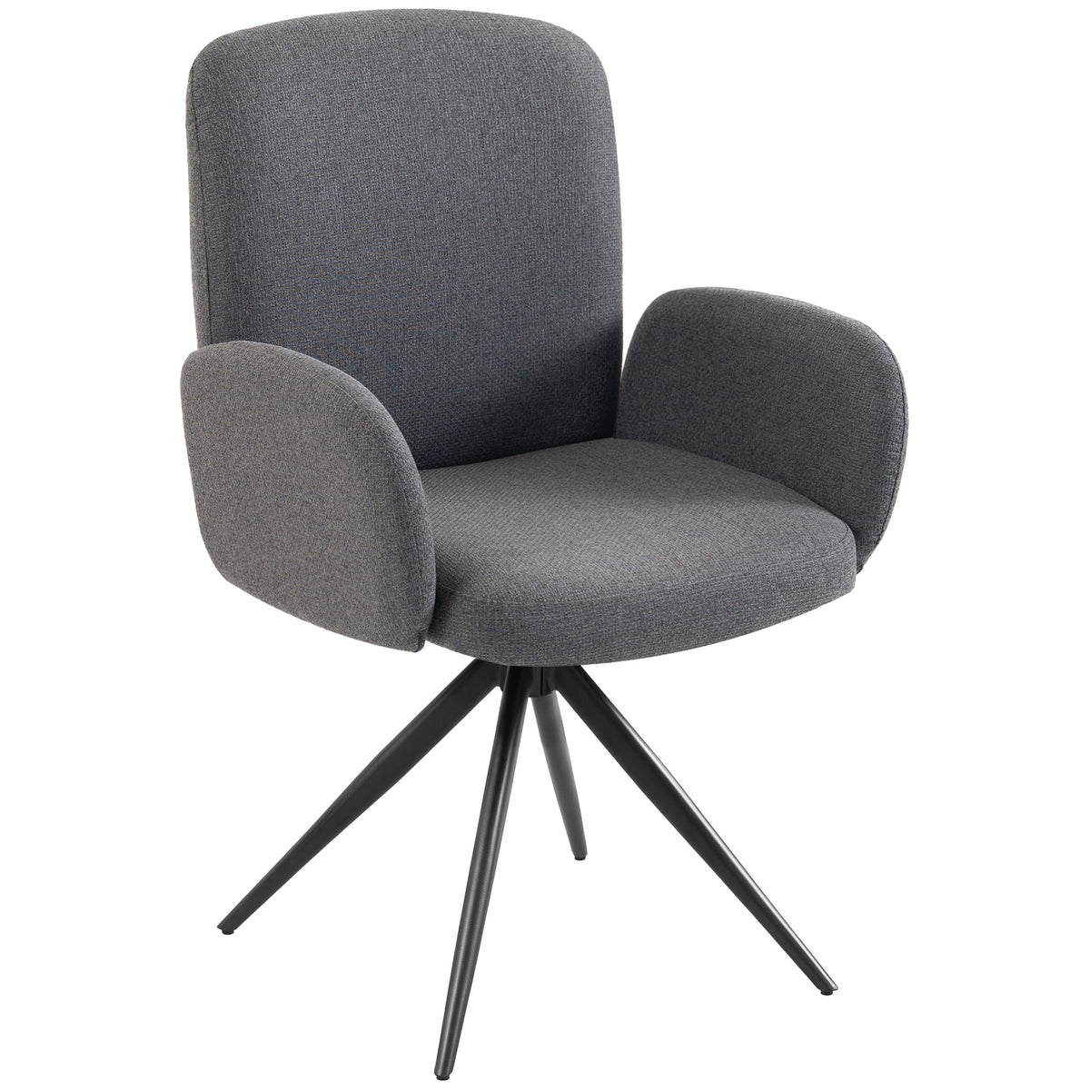 Swivel Accent Chair, Upholstered Linen-Look Armchair with Curved - Light Grey