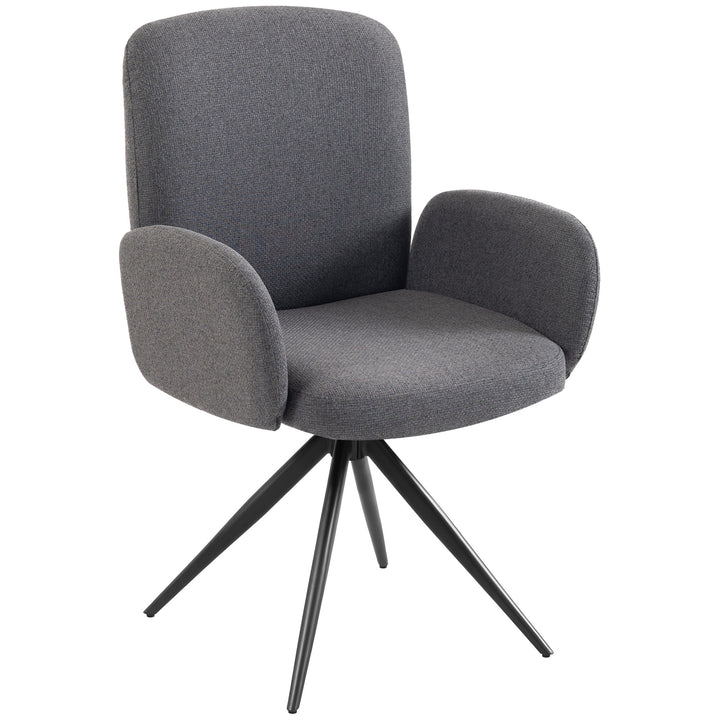 Swivel Accent Chair, Upholstered Linen-Look Armchair with Curved - Light Grey