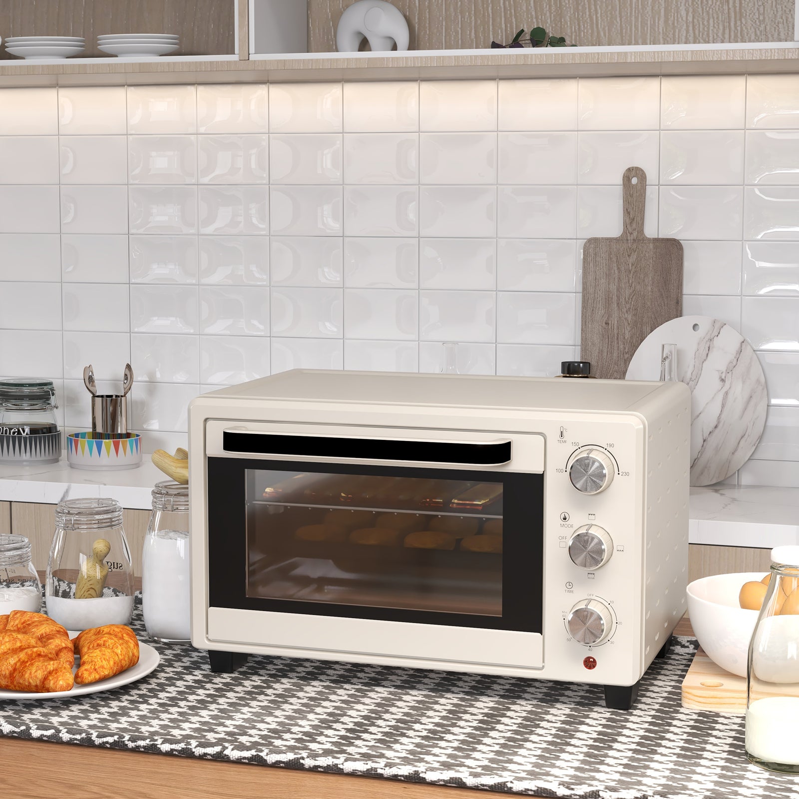 21L Mini Countertop Oven, 100°C-230°C Adjustable Temp - White