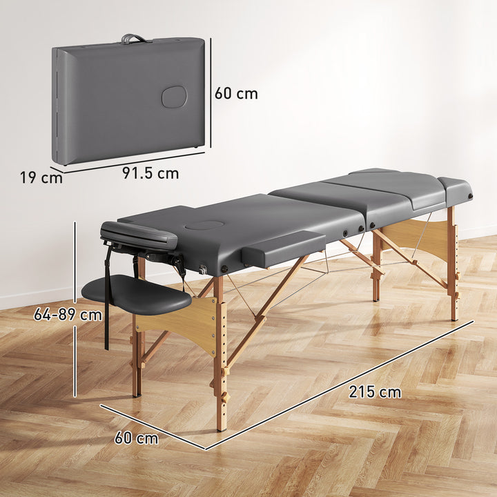 Foldable Massage Table with Beech Wood Legs - Grey