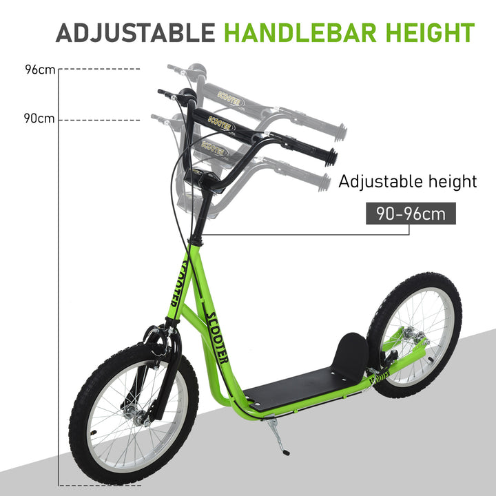 HOMCOM Teen Kids Stunt Scooter Children Kick Scooter Adjustable Handlebar 2 Brakes Ride On 16 Inch Rubber Tyres Green