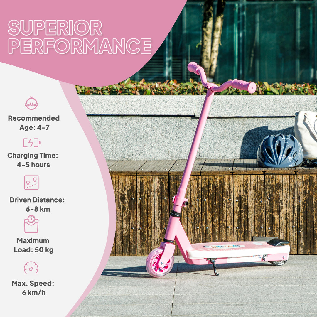 AIYAPLAY Electric Scooter for Kids Aged 4-7 Years, with Flashing LED Lights, Rear Auxiliary Wheels, Pink