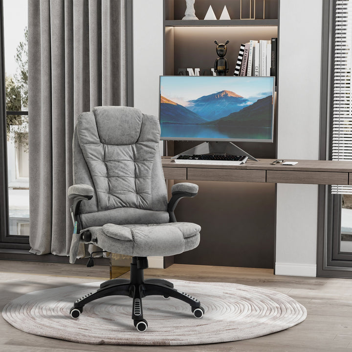 Massage Recliner Chair Heated Office Chair with Six Massage Points Microfiber Cloth 360° Swivel Wheels