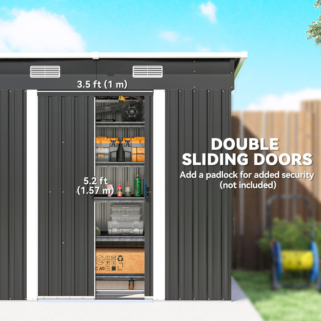 7 x 4ft Outdoor Storage Shed with Foundation Kit, Lean to Metal Garden