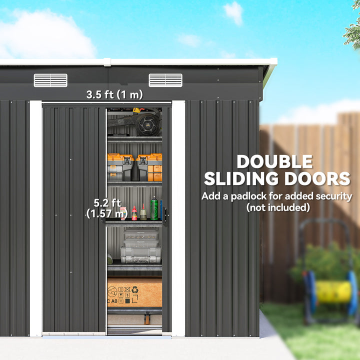 7 x 4ft Outdoor Storage Shed with Foundation Kit, Lean to Metal Garden