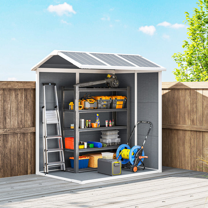 4 x 6ft Garden Shed, Plastic Shed with Floor, Window, Lockable Door and Vents, Resin Tool Shed for Outdoor Patio Storage, Zero Maintenance, Grey