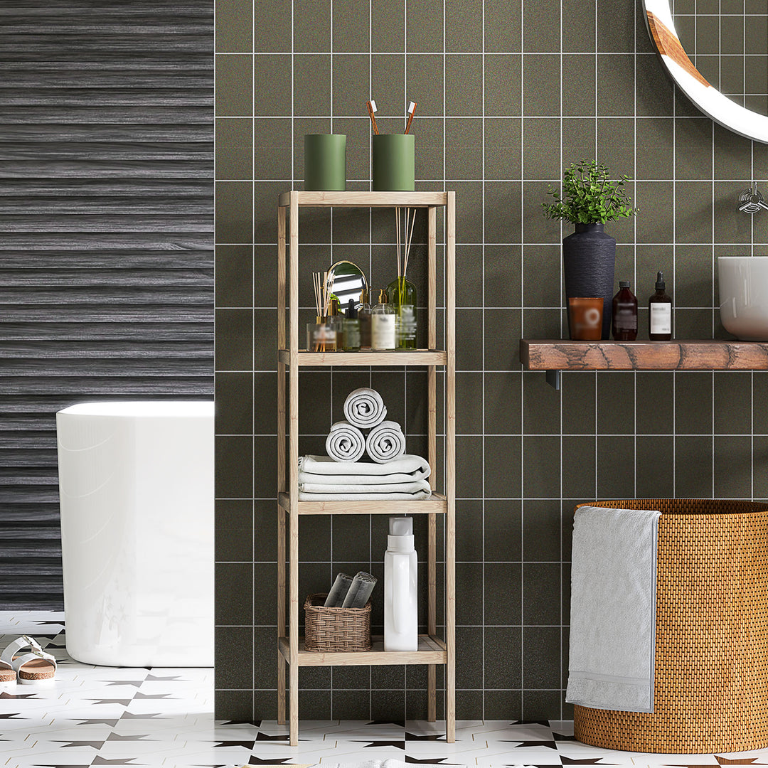 Four-Tier Bamboo Bathroom Shelf - Natural Finish