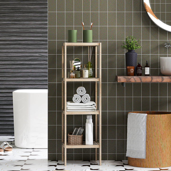 Four-Tier Bamboo Bathroom Shelf - Natural Finish