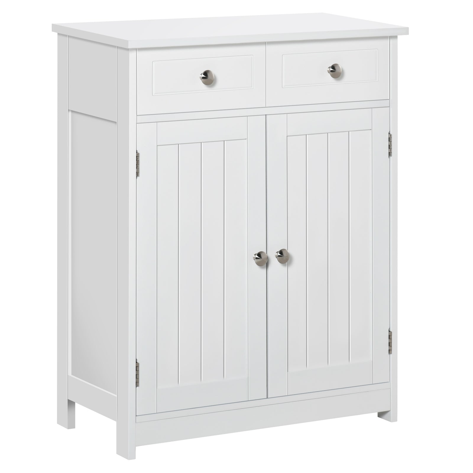 75x60cm Freestanding Bathroom Storage Cabinet Unit w/ 2 Drawers Cupboard Adjustable Shelf Metal Handles Traditional Style White