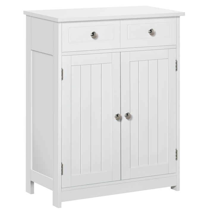 75x60cm Freestanding Bathroom Storage Cabinet Unit w/ 2 Drawers Cupboard Adjustable Shelf Metal Handles Traditional Style White