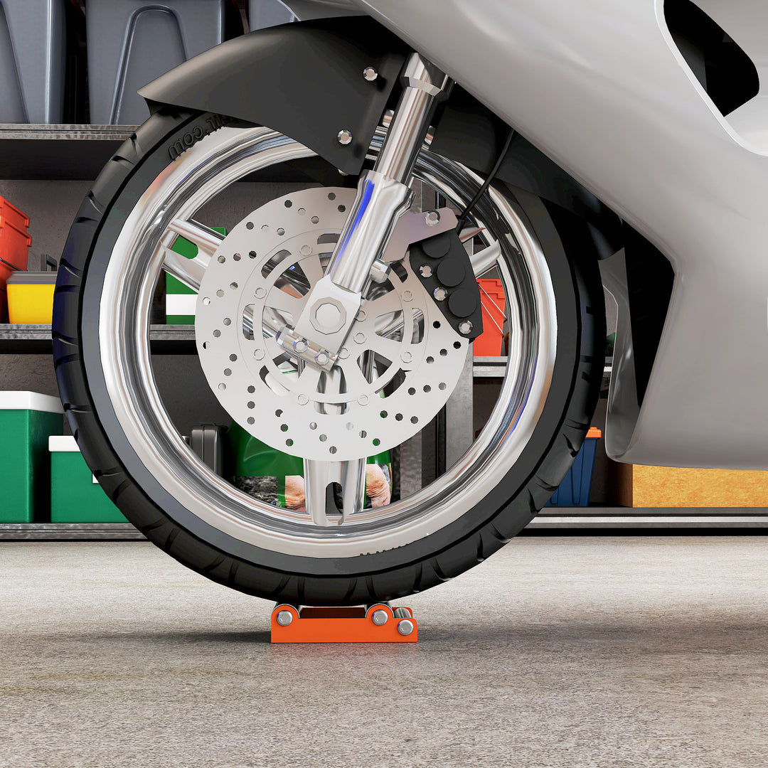Motorcycle Wheel Cleaning Roller Stand with Steel Frame, Aluminium Rollers, Motorcycle Maintenance Stand for Tyre Cleaning and Chain Lubrication, Fit Tyre Width < 180mm, Bikes < 485lb, Orange