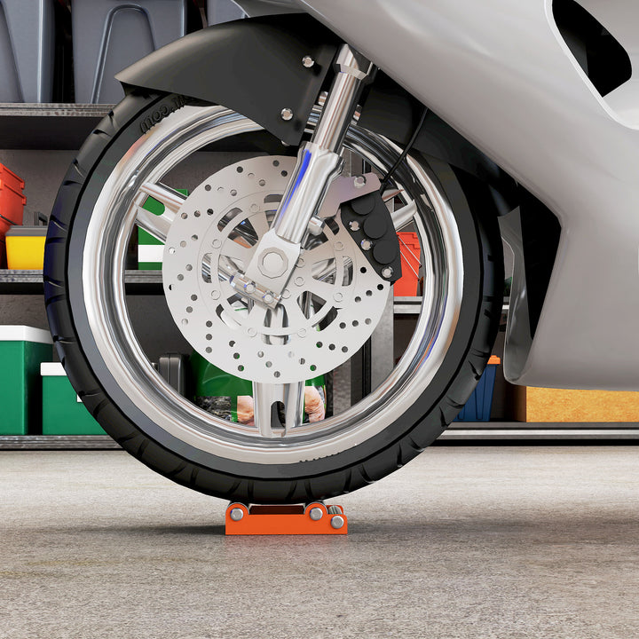 Motorcycle Wheel Cleaning Roller Stand with Steel Frame, Aluminium Rollers, Motorcycle Maintenance Stand for Tyre Cleaning and Chain Lubrication, Fit Tyre Width < 180mm, Bikes < 485lb, Orange