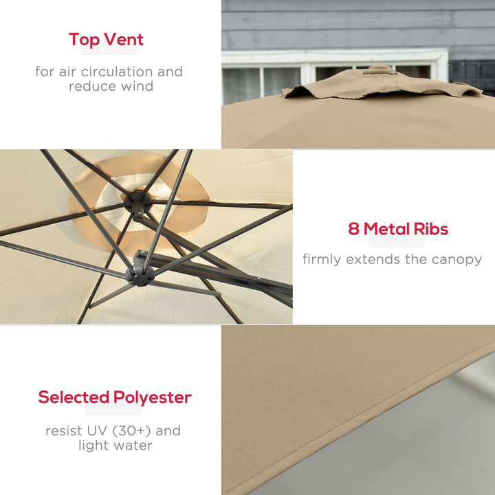3m Cantilever Parasol with Easy Lever, Patio Umbrella with Crank Handle, Cross Base and 6 Metal Ribs, Outdoor Sun Shades for Garden, White