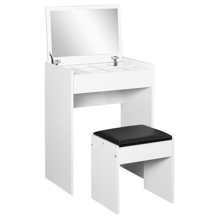 HOMCOM Dressing Table with Padded Stool, Flip-up Mirror Dresser, Multi-purpose Vanity Set, White | Aosom UK