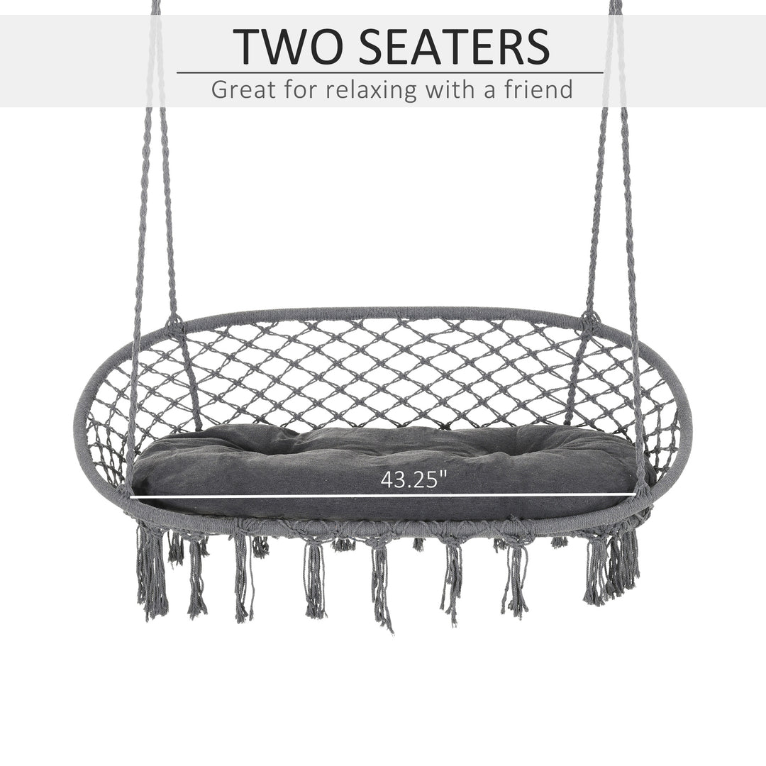 Two-Seater Boho Macrame Hammock Swing - Grey