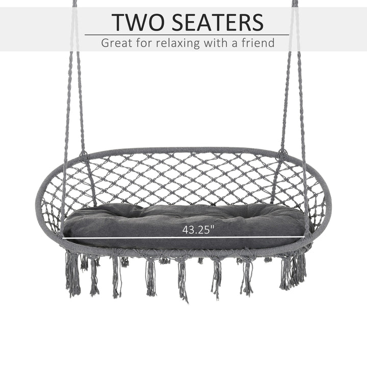 Two-Seater Boho Macrame Hammock Swing - Grey
