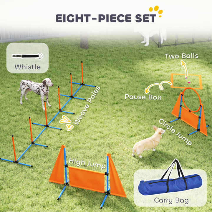 6-Piece Dog Agility Equipment Set with Weave Poles, Jump Ring, Hurdle, Pause Box, Bag, Orange