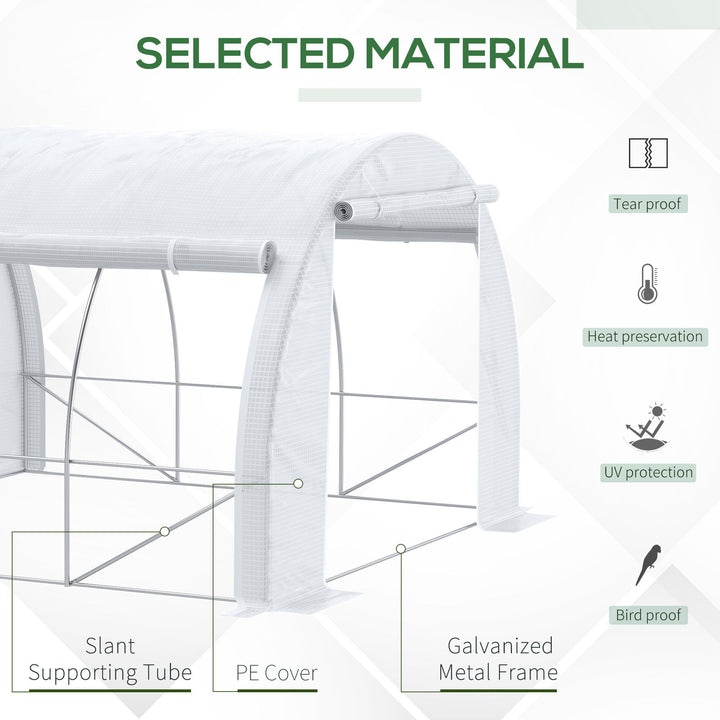 MCL 3 x 3 x 2 m Polytunnel Greenhouse with Roll-up Side Walls, Walk-in Grow House Tent with Steel Frame, Reinforced Cover, Zipped Door and 6 Mesh Windows for Garden, White