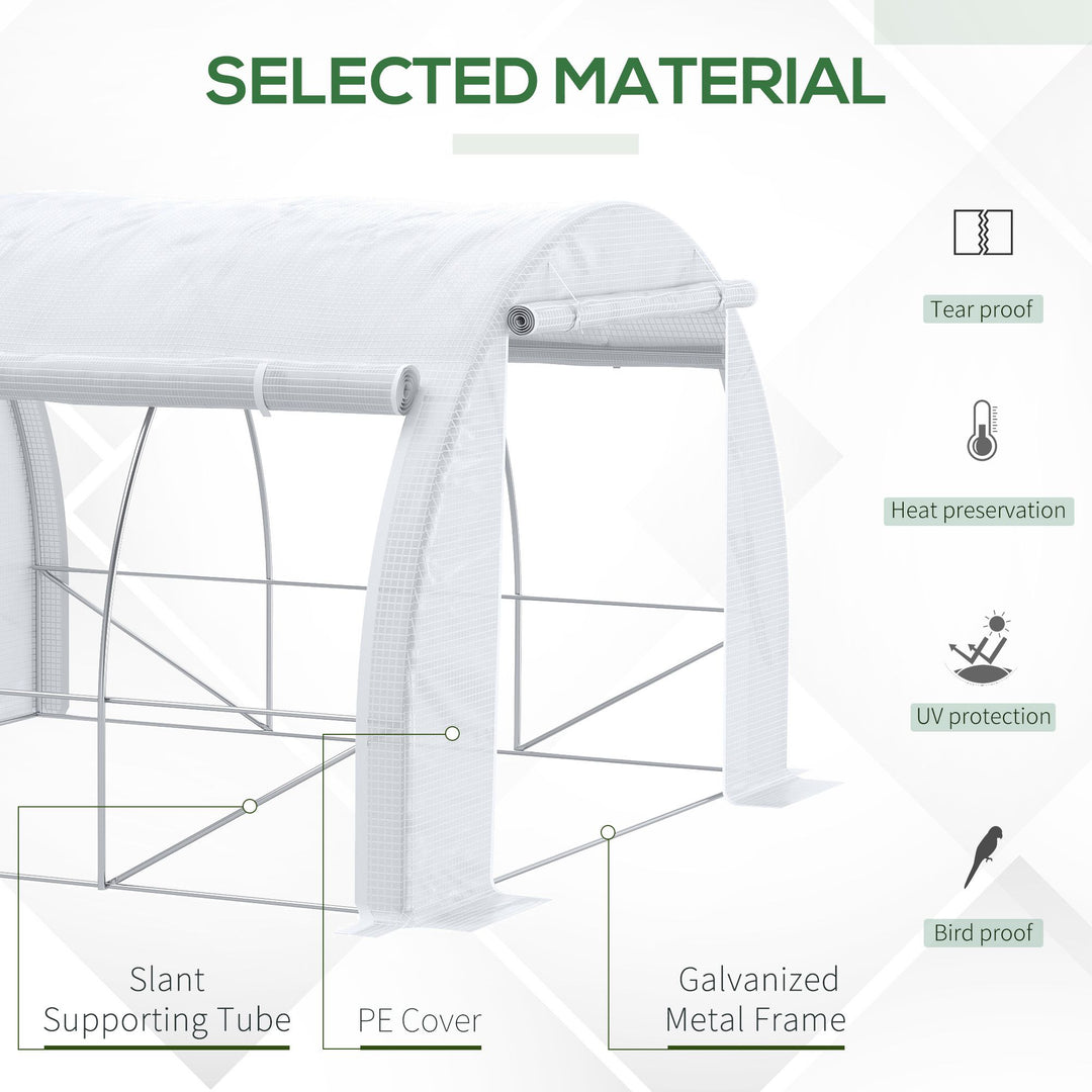 3 x 3 x 2 m Polytunnel Greenhouse with Roll-up Side Walls, Walk-in Grow House Tent with Steel Frame, Reinforced Cover, Zipped Door and 6 Mesh Windows for Garden, White
