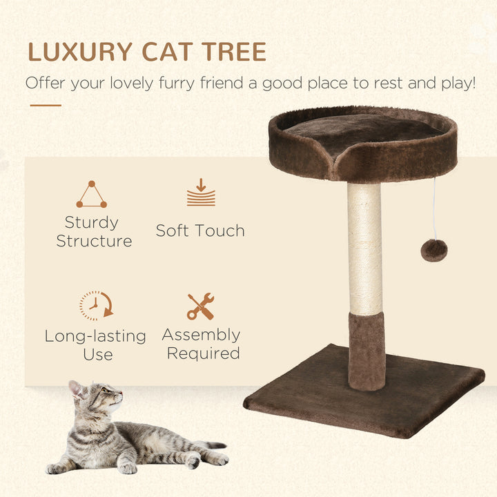 PawHut Compact Cat Tree, Sisal Scratching Post, Soft Bed, Play Toy, for Kittens, Brown, 45x45x70 cm | Aosom UK