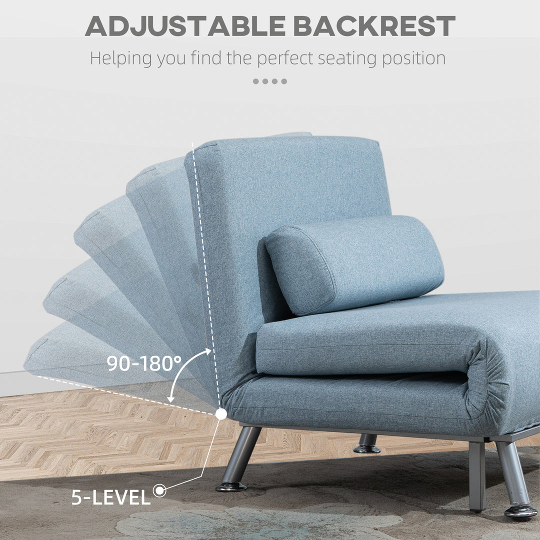 Linen Chair Bed, 3-in-1 Convertible Sleeper Chair with Adjustable Backrest, Pillow, for Living Room, Bedroom, Sky Blue