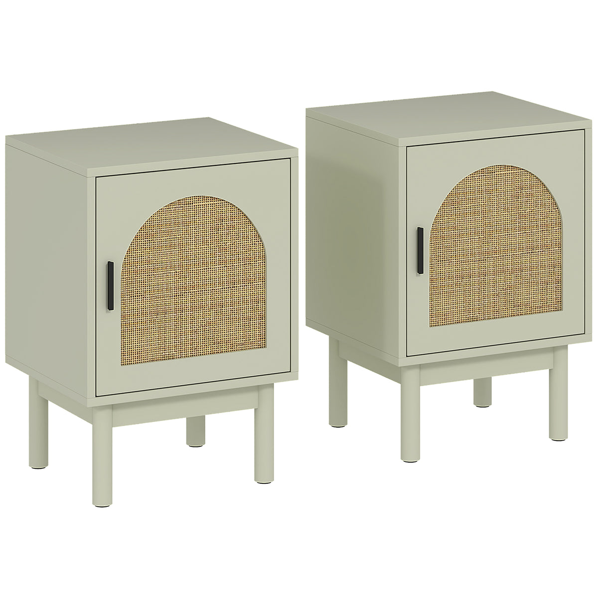 2-Piece Rattan Bedside Table for Bedroom - Light Green