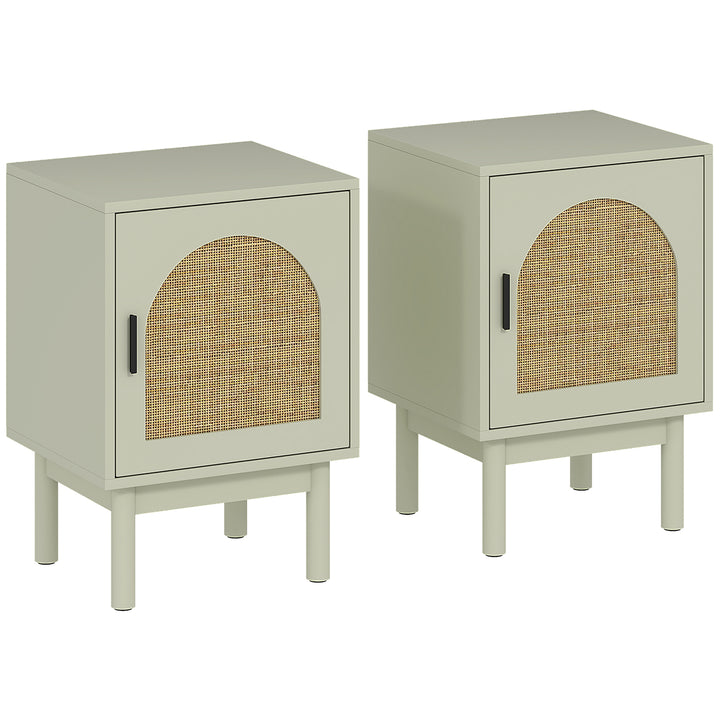 2-Piece Rattan Bedside Table for Bedroom - Light Green